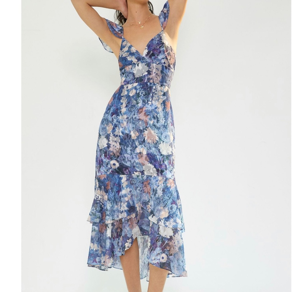 Hutch Anthropologie Floral Sleeveless Ruffle Midi Dress